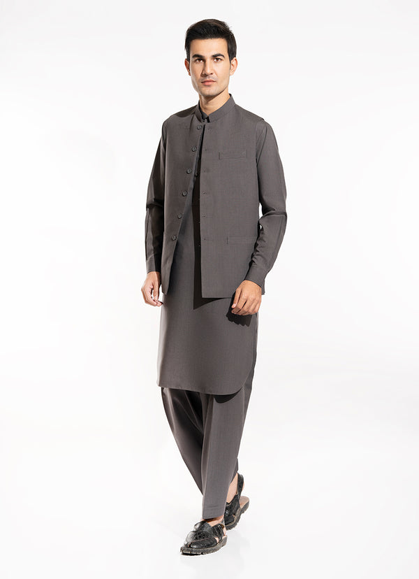 End on End Textured-Slate Grey, Poly Viscose Eastern Wear Suit