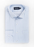 Awning Stripes-Blue & Black on White base, Poly Cotton Formal Shirt