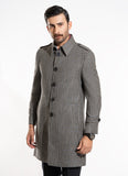Glen Plaid Checks-Iron Grey, Wool Rich Worsted Tweed Long Coat