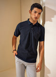 Navy Blue - Criss Cross, Rich Cotton, Jacquard Polo Shirt