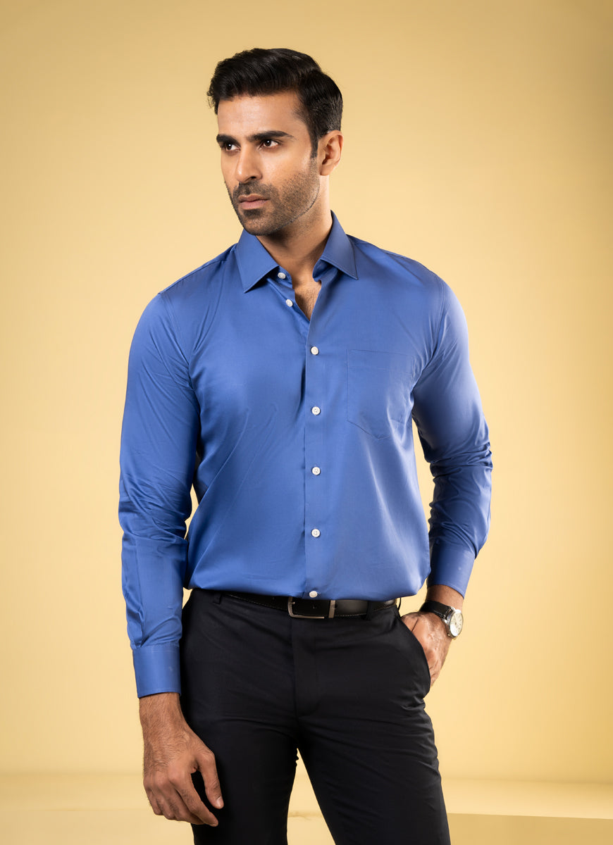 Plain Satin-Dark Blue, 100% Super Fine Cotton Formal Shirts