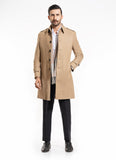Plain-Peanut Brown, Wool Rich Worsted Tweed Long Coat