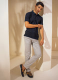 Navy Blue - Criss Cross, Rich Cotton, Jacquard Polo Shirt