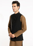 Plain-Black, S-100s Pure Wool Exotic Black Waist Coats