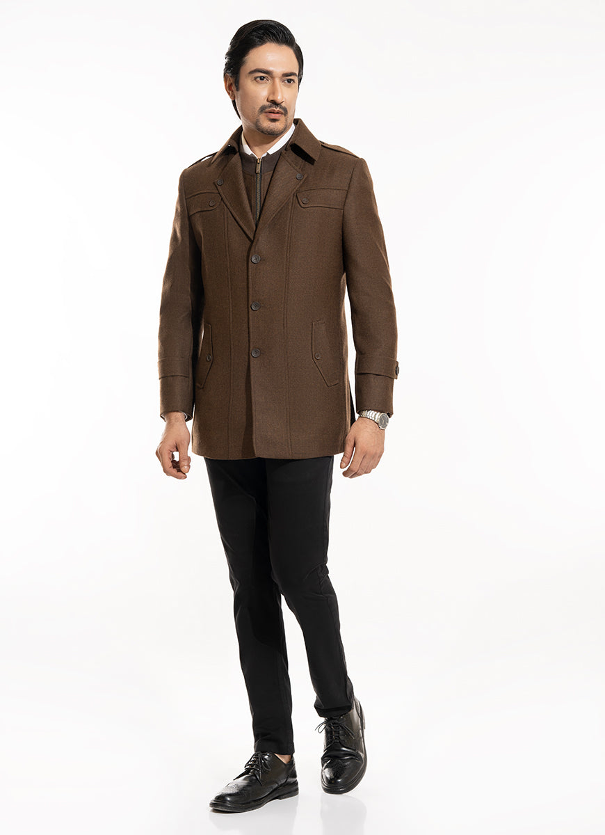 Plain Twill-Dark Brown, Wool Rich, Worsted Tweed Double Jackets