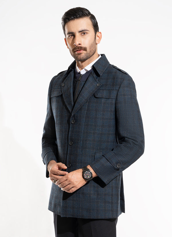 Double Jacket - Worsted Tweed Dark Blue Broad Checks