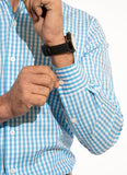 Checks-Turquoise, 100% Super Fine 2-Ply Cotton Formal Shirts