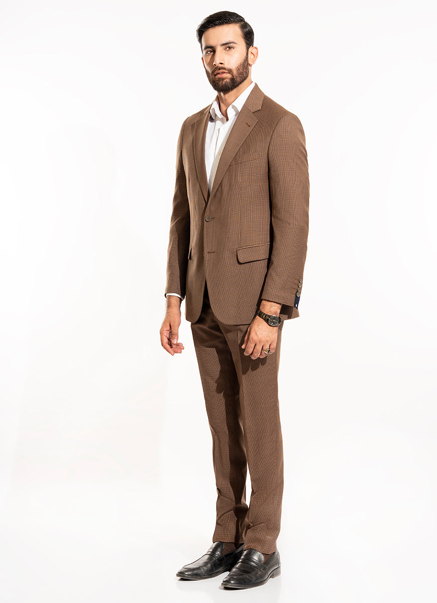 Houndstooth Design-Brown, Wool Rich Classic Suits