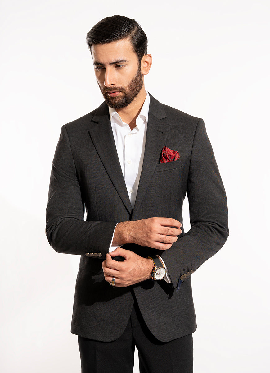 Textured-Dark Grey, Wool Rich Classic Blazer