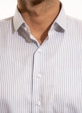 Stripes-Indigo Blue on White Base, Cotton Rich Half Sleeve Shirts