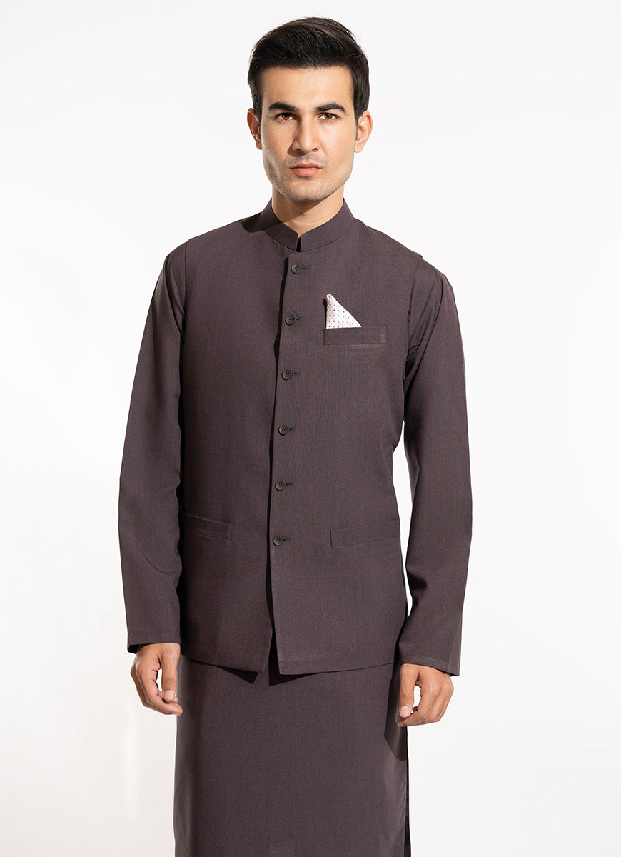 End on End Textured-Greyish Maroon, Poly Viscose Eastern Wear Suit