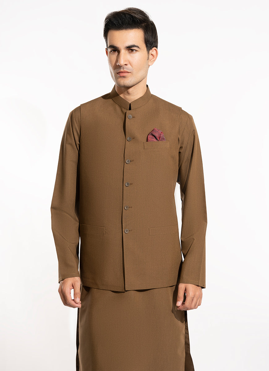 End on End Textured-Caramel Brown, Poly Viscose Eastern Wear Suit