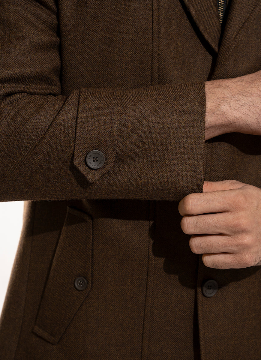 Plain Twill-Dark Brown, Wool Rich, Worsted Tweed Double Jackets