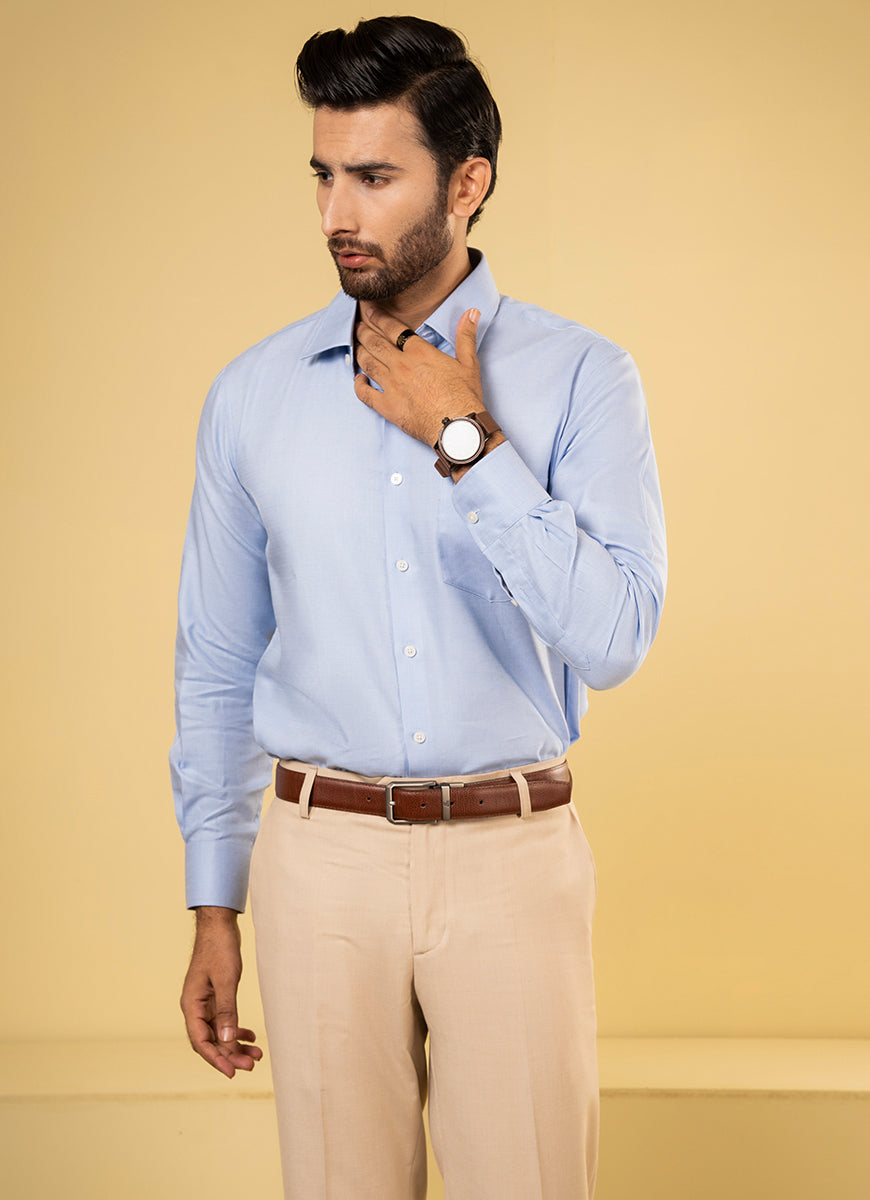 Plain Textured-Light Blue, 100% Super Fine Cotton Formal Shirts