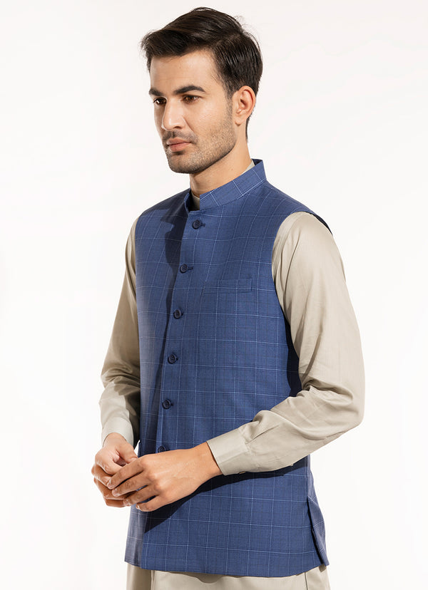 Windowpane Checks-Blue, Hi End Poly Viscose Waist Coats