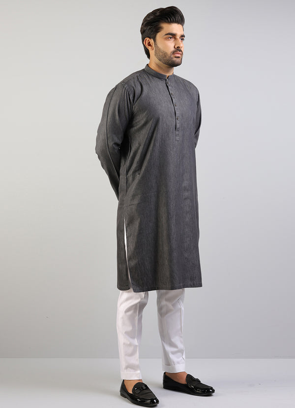 Plain Black Denim Cotton Kurta