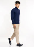 Plain-Blue Pure Merino Wool Full Zipper Sweaters