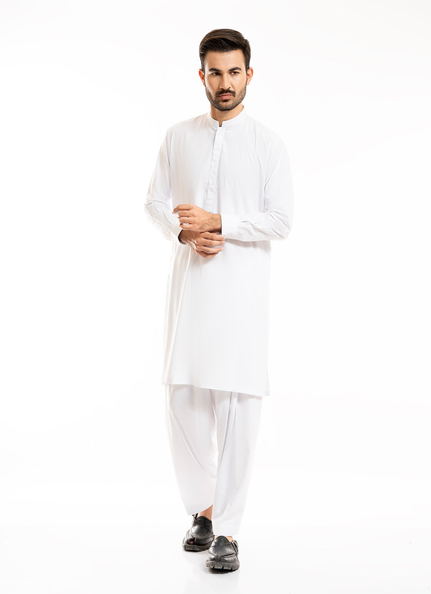 Plain-white, Poly Viscose Wash N Wear Shalwar Kameez