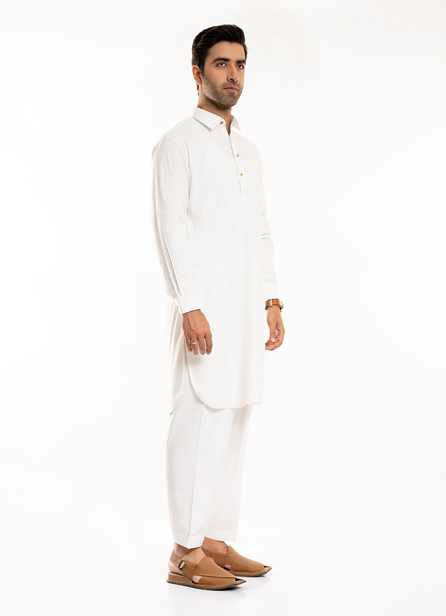 Plain-Off White, Synthetic Bosky Shalwar Kameez