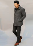 Broad Check-Charcoal Grey, Merino Wool Rich Double Collar Jacket