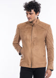 Suede Textured-Tan Brown, Regular Fit, Poly Viscose Wool (Suedette), Bomber Jacket