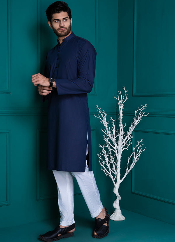 Kurta - Yarn Dyed Navy Blue Melange