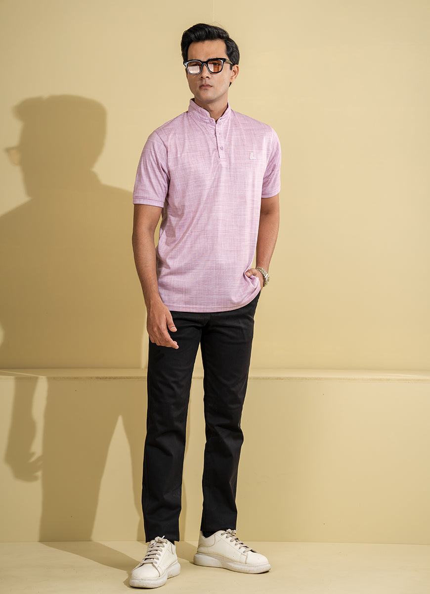 Polo Shirt - Rich Cotton Textured Dusty Rose
