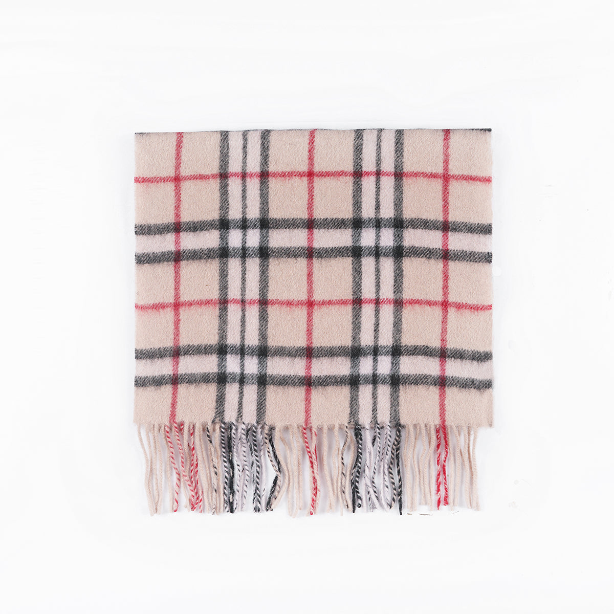 Checks-Red & Black on Beige Base, Size: 30x160, Wool Cashmere Scarf