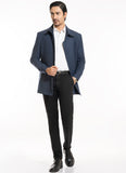 Plain Twill-Blue, Wool Rich Worsted Tweed Double Collar Bomber Jacket
