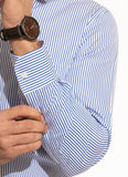 Stripes-Blue on White Base, 100% Super Fine Cotton Formal Shirts
