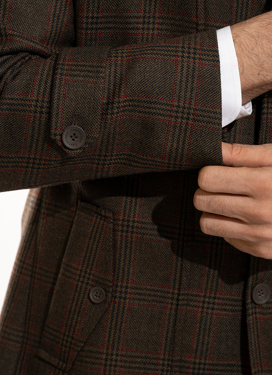 Glen Plaid Checks-Kombu Green, Wool Rich, Worsted Tweed Double Jackets