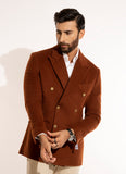 Plain-Rust Brown, Wool Blend Fleece, Double Breasted Blazer