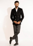 Plain-Charcoal Grey, Regular Fit, Wool Blend Fleece, Double Breasted Blazers