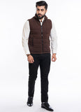 Rib Knitted Dobby Textured-Chocolate Brown, Puffer Zipper Jacket