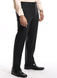 Self Stripes-Black on Charcoal, Merino Wool Rich Formal Trousers