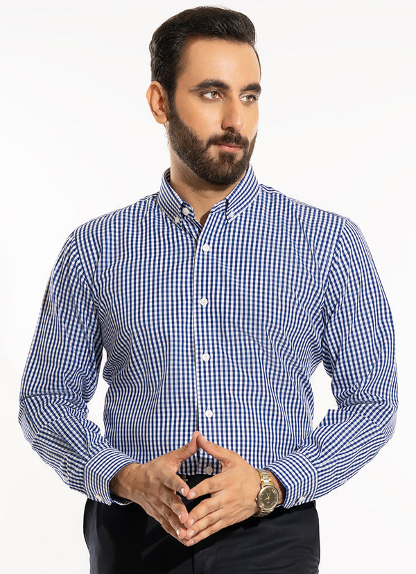 Supernova Silver - Dark Blue Mini Checks Formal Shirt