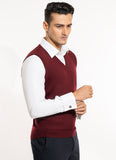 Plain-Maroon Merino Wool and Acrylic Blend Sleeveless Sweaters