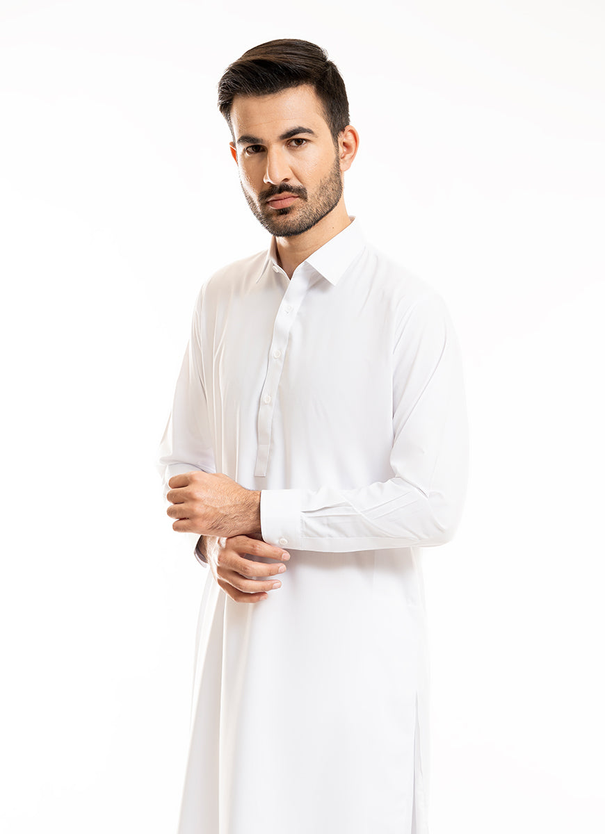 Plain-white, Poly Viscose Wash N Wear Shalwar Kameez