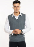 Plain-Grey Merino Wool and Acrylic Blend Sleeveless Sweaters