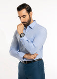 Self Stripes Textured-Sky Blue, 100% Super Fine Cotton Formal Shirts