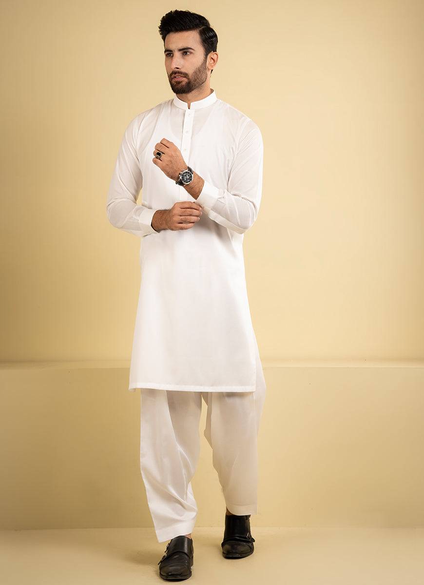 Self Striped Textured-Off White, 100% Fine Cotton, Shalwar Kameez