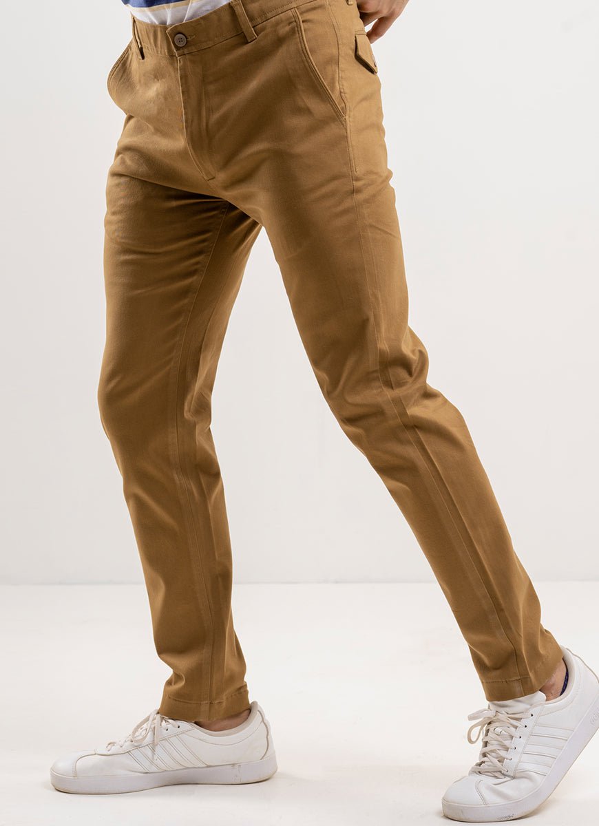 Plain-Twill Camel, 100% Cotton Lycra, Chino Stretch, Casual Trouser