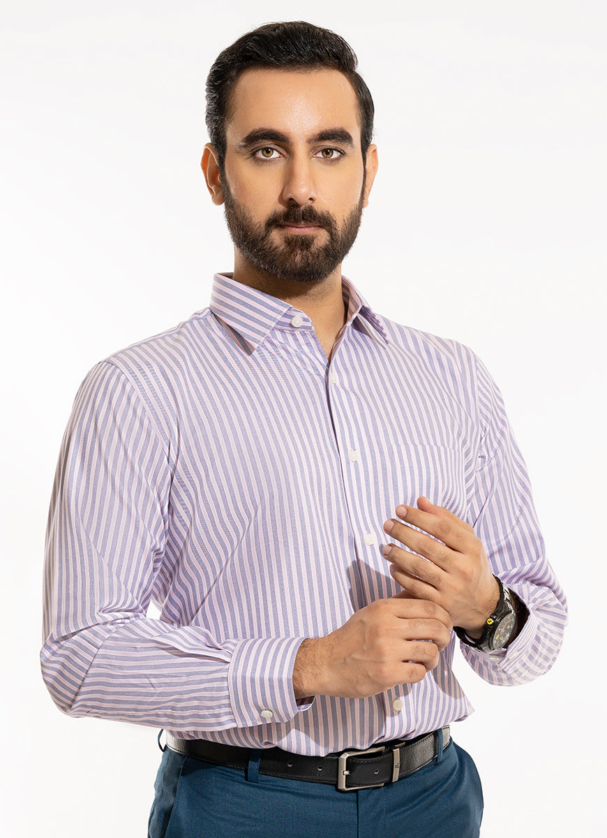 Awning Stripes-Blue & Pink on White Base, 100% Super Fine Cotton Formal Shirt