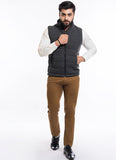 Rib Knitted Grey Self Stripes Puffer Jacket