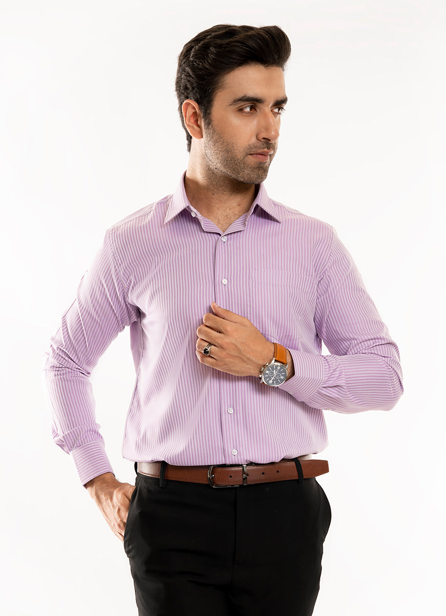 Pencil Stripes- Lilac, Cotton Rich Shirt