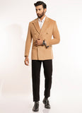 Plain-Camel Brown,  Wool Blend Fleece, Double Breasted Blazers