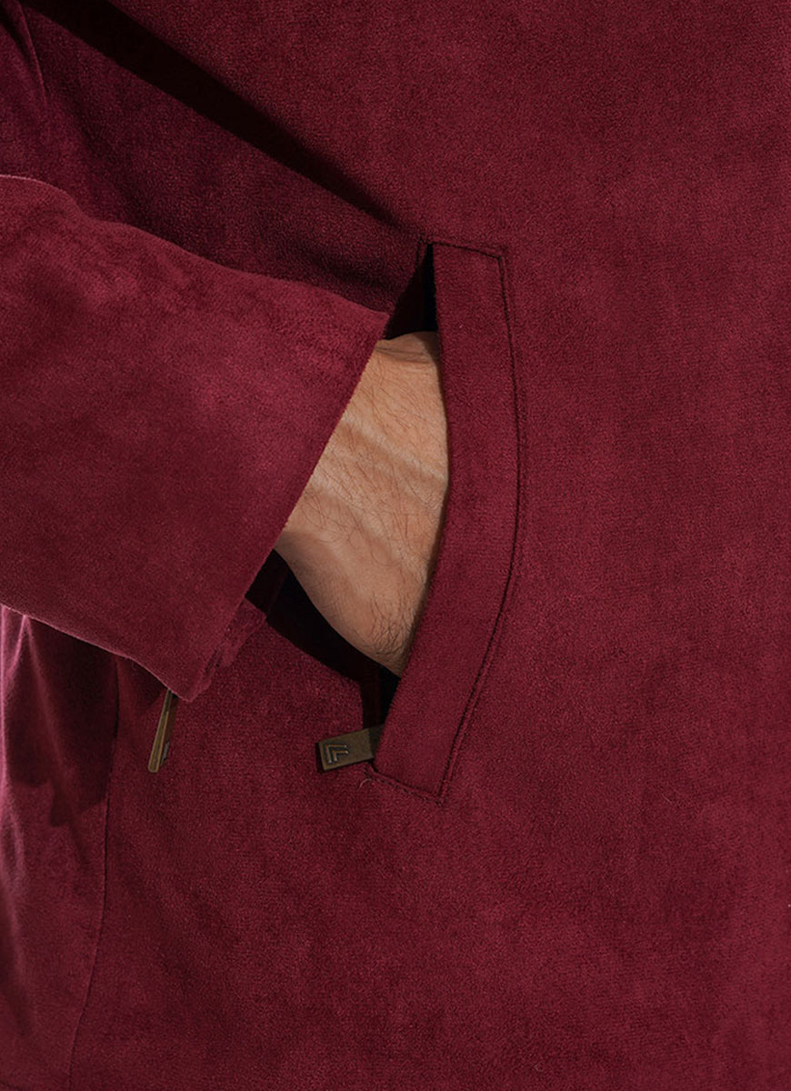 Suede Textured-Cordovan Burgundy, Regular Fit, Poly Viscose Wool (Suedette), Bomber Jacket