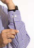 Bengal Stripes-Purple n White Base, 100% Super Fine Cotton Formal Shirt