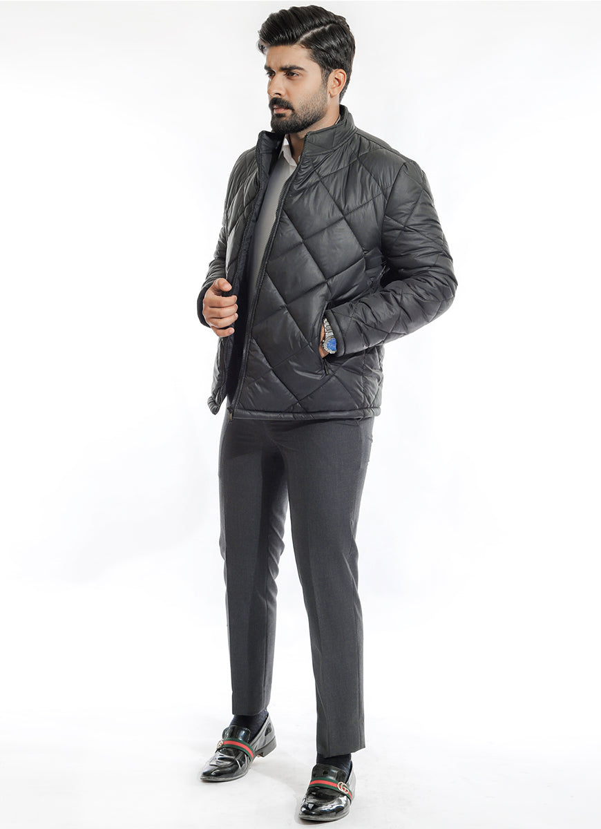 Plain-Black, 100% Nylon, Puffer Zipper Jacket