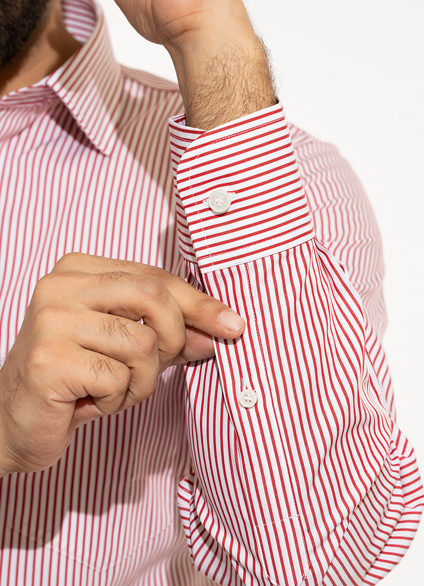 Stripes-Red on White Base,100% Super Fine Cotton Formal Shirts